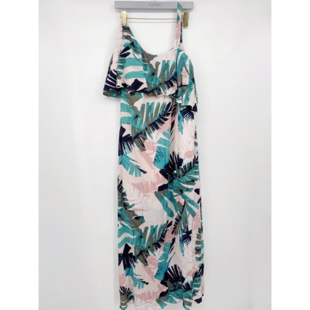 Motherhood Pull Down Nursing Palm Print Maxi Dress